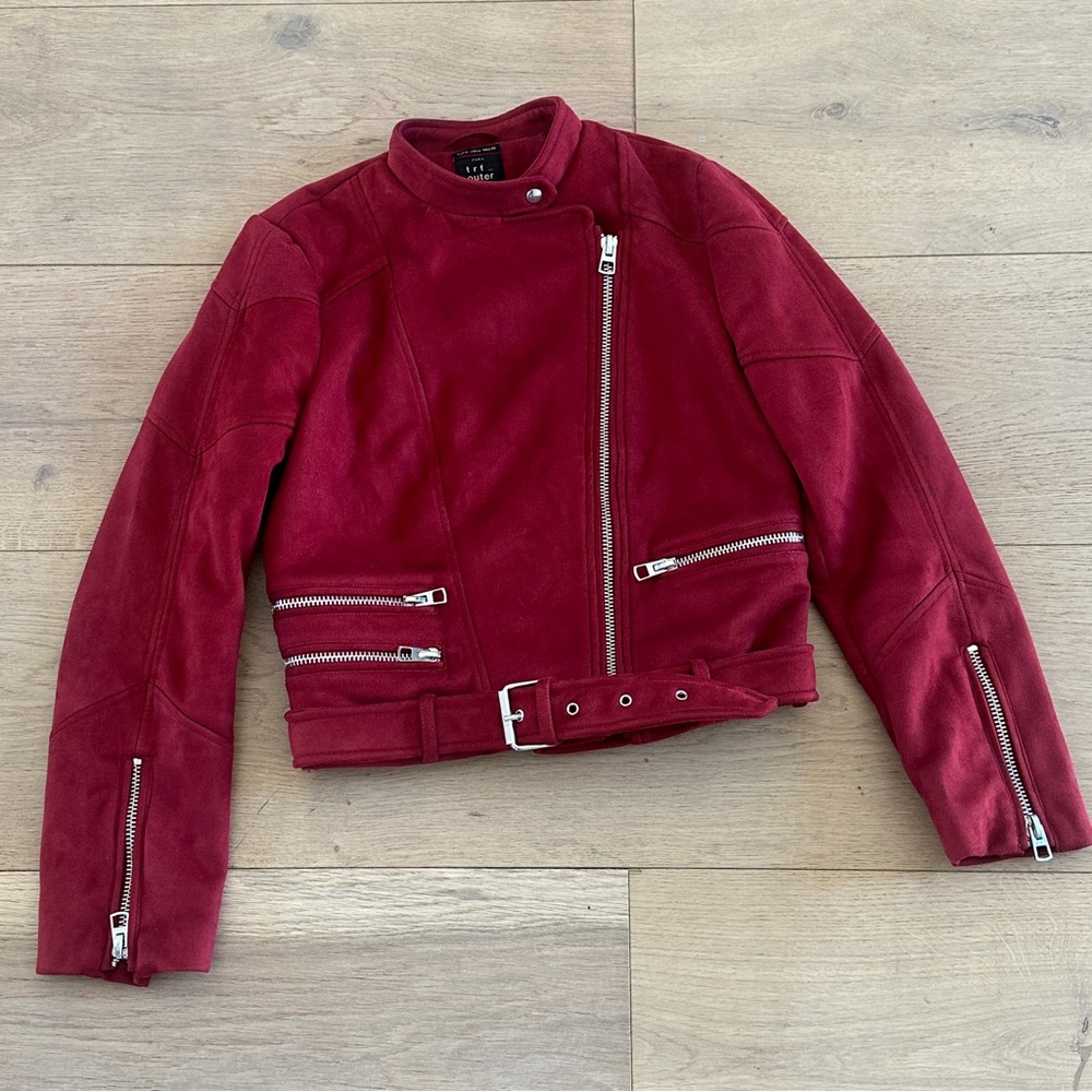 Zara Burgundy Suede Moto Jacket